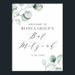 Bat mitzvah för minimalistisk vattenfärgseukalyptu poster<br><div class="desc">Skicka ett tack med det här anpassadet med ett bat mitzvah välkomsttecken. Den har vattenfärgade illustrationer av dammig grönt eucalyptus löv och ett vismiskt skript. Anpassa genom att lägga till information. Detta bat mitzvah välkomsttecken för eukalyptus är perfekt för alla teman eller säsonger.</div>