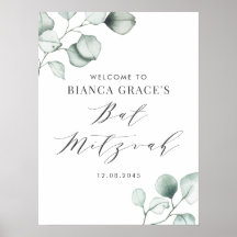 Bat mitzvah för minimalistisk vattenfärgseukalyptu