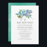 Bat mitzvah för Mint och Blue Boho-Blommigt Inbjudningar<br><div class="desc">Mint och blue boho blommigt bat mitzvah inbjudan med fågelfjädrar designade för att snabbt och enkelt kunna anpassas.</div>