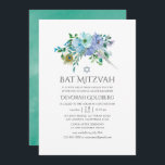Bat mitzvah för Mint och Blue Boho-Blommigt Inbjudningar<br><div class="desc">Mint och blue boho blommigt bat mitzvah inbjudan med fågelfjädrar designade för att snabbt och enkelt kunna anpassas.</div>
