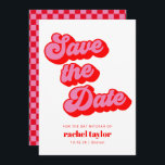 Bat mitzvah för Retro Rosa Red Checkerboard Spara Datumet<br><div class="desc">Retro Mod Groovy Fold Rosa Red Checkerboard Bat mitzvah Spara datum</div>