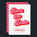 Bat mitzvah för Retro Rosa Red Checkerboard Spara Datumet<br><div class="desc">Retro Mod Groovy Fold Rosa Red Checkerboard Bat mitzvah Spara datum</div>
