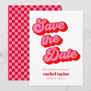 Bat mitzvah för Retro Rosa Red Checkerboard Spara Datumet