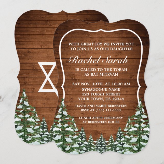 Bat mitzvah för Snowy Wood & Forest Rural Gräs Pub Inbjudningar (Fram/baksida)