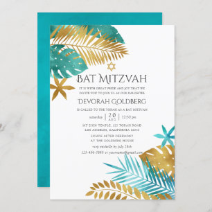 Bat mitzvah för Teal och Guld Tropical Beach Inbjudningar