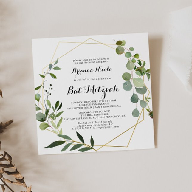 Bat mitzvah för tropisk kalligrafi i Guld Inbjudningar (Skapare uppladdad)