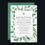 Bat mitzvah för vattenfärg Eucalyptus Greenery Inbjudningar<br><div class="desc">silver-dollarns bat mitzvah inbjudan till Löv-grönt med geometrisk ram- och handskriftstypografi designad för att snabbt och enkelt kunna anpassas till dina händelsespecifikationer.</div>