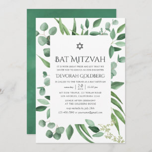 Bat mitzvah för vattenfärg Eucalyptus Greenery Inbjudningar