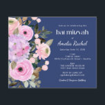 Bat mitzvah  för  vattenfärg för Budgetlavender bl<br><div class="desc">Budget Boho Lavender Rosa Blommigt Watercolor Bat mitzvah inbjudan på blå bakgrund</div>