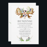Bat mitzvah för vattenfärg, Rustic Forest Inbjudningar<br><div class="desc">Trendig vild woodland bat mitzvah inbjudan som innehåller handmålade vattenfärgade buketter med skogsbär - blåbär,  björnbär och sprickor,  gräs,  ängar,  fjädrar och möshorn.</div>
