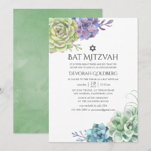 Bat mitzvah för vattenfärgssuckutfall inbjudningar
