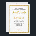 Bat mitzvah för vit och Guld-rektangel Inbjudningar<br><div class="desc">Trendigets Bat mitzvah inbjudan innehåller gnistrande faux glitter som är skrivet mot en solid färg-bakgrund. Använda mallformuläret om du vill lägga till egen information. Du kan använda funktionen "Anpassa" för att ändra teckensnittet stil,  färg och layouten.</div>