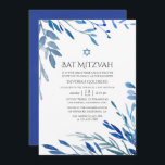 Bat mitzvah för Watercolor Navy Indigo Löv Inbjudningar<br><div class="desc">Blå och vit bladbaptism inbjudan designad för att snabbt och enkelt kunna anpassas till dina händelsespecifikationer.</div>
