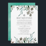 Bat mitzvah för Watercolor Rustic Greenery Winter Inbjudningar<br><div class="desc">Vattentärsfärg lämnar bat mitzvah vinterinbjudan designad för att snabbt och enkelt kunna anpassas till din speciella dag.</div>