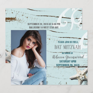 bat mitzvah foto av blåssäsongsstjärnstrand inbjudningar