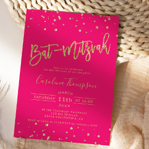 Bat mitzvah foto för guld glitter-konfekti neon ro inbjudningar
