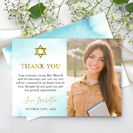 Bat mitzvah foto för pastel Blue Guld Tack Kort
