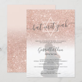 bat mitzvah foto för rosa vid ro glitter inbjudningar