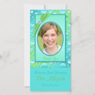 Bat mitzvah foto-kort för Lima och Aqua Polka Tack Kort