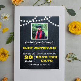 Bat mitzvah fotodatum för Chalkboard Ljus Guld Spa Meddelande Vykort