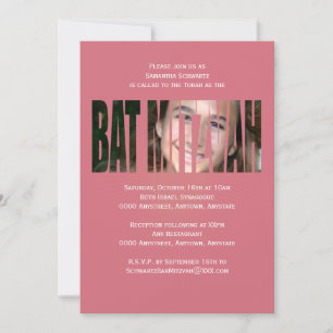 Bat mitzvah fotoinbjudan i Rosa Inbjudningar
