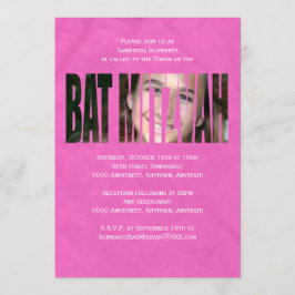 Bat mitzvah fotoinbjudan i shock rosa inbjudningar