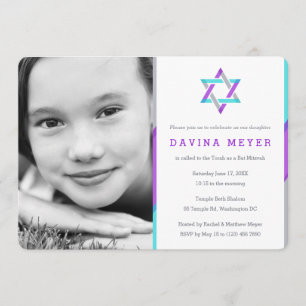 Bat mitzvah fotoinbjudningar   Lila + Uppgift Inbjudningar