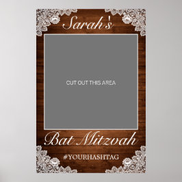 Bat mitzvah fotostöd för Rustic Wood & White Snöre Poster