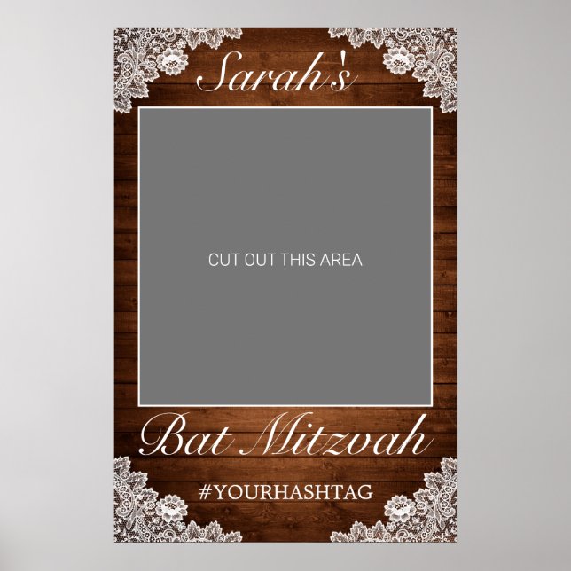 Bat mitzvah fotostöd för Rustic Wood & White Snöre Poster (Framsidan)
