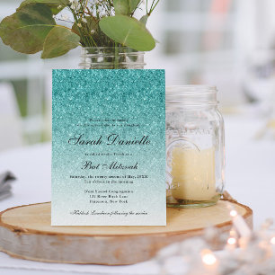 Bat mitzvah från Aqua Blue Glitter Glam Inbjudningar