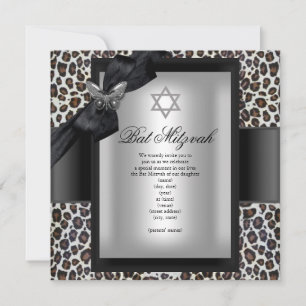 Bat Mitzvah Gepard Svart Fjäril Inbjudningar