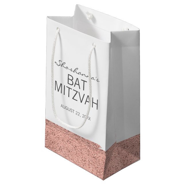 Bat mitzvah Gift Bag för ro Guld Brushstroke (Framsidan Vinklad)