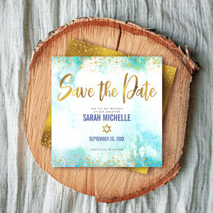 Bat mitzvah Girly Turcos Watercolor & Gold Foil Spara Datumet