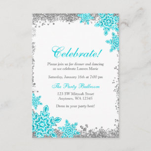 Bat mitzvah Glam Winter Wonderland Teal Recept Inbjudningar