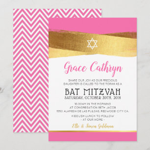 BAT MITZVAH glamorös guld borstad rosa inbjudan