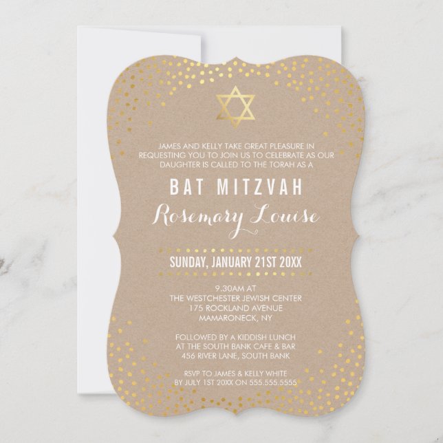 BAT MITZVAH glamorös mini guld konetti kraft Inbjudningar (Framsida)