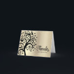 Bat mitzvah Gold Foil Black Livets träd-skript Tack Kort<br><div class="desc">Se till att din favorit Bat mitzvah visar hennes uppskattning för alla som stödde hennes milstolpe-händelse! Skicka ut det här sofistikerade, tack för personligen! En svart träd med David-stjärnan och löv-punktens stjärna, tillsammans med svart kalligrafi-skript, överträffar sofistikerade, faux-glitter-punkter från guld och guld foil-bakgrund. En faux guld Star av David övertäcker...</div>