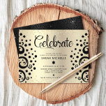 Bat mitzvah Gold Foil Black Livets träd-skript Tilläggskort<br><div class="desc">Var stolt, gladd och visa den här milstolpen av din favoritBat mitzvah! Det här fantastiska, sofistikerade party-informationskortet för personlig är perfekten för detta speciella tillfälle. Grafiskt svart träd med stjärnan David och löv och svart kalligrafiskript, överlägg en glatt, faux guld glitter punkter och foil ombre bakgrund. En faux guld Star...</div>