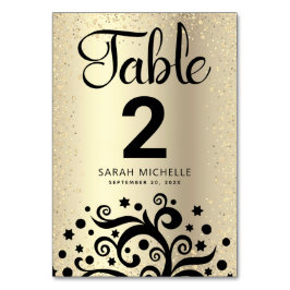 Bat mitzvah Gold Foil Livets träd Black-skript Bordsnummer