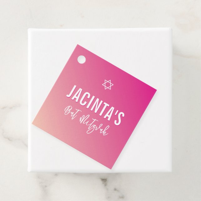 BAT MITZVAH gradient för smart rosa i stjärnan Gåvor Etiketter (På plats)