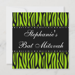 Bat mitzvah, gröna Zebra-utskrivna diamanter Inbjudningar