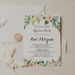 Bat mitzvah Grönt för enkel Blommigt Inbjudningar<br><div class="desc">Den här bat mitzvah kalligrafiinbjudan till grönten för enkel blommigt är perfekt för en tropisk bat mitzvah. Utformningen har en underbar vit,  rosa och  handmålad ro inbäddad i gröntens blad,  inspirerande konstnärlig skönhet.</div>
