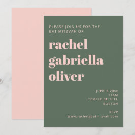 Bat mitzvah Grönt för  Rosa med fetstil Inbjudningar