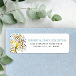 Bat mitzvah Guld Blue Livets träd Returadress Returadress Etikett<br><div class="desc">Var stolt, gladd och visa den här milstolpen av din favorit Bat mitzvah med den här roligten, sofistikerad, personligens returadressetikett! En häpnadsväckande, grafisk faux guld-folie träd med glatt turkos, teal, lila och Blue Star av David och punkt "löv" överträffar en vit bakgrund. Anpassa anpassningsbarna med ditt namn och adress. Garanterad...</div>