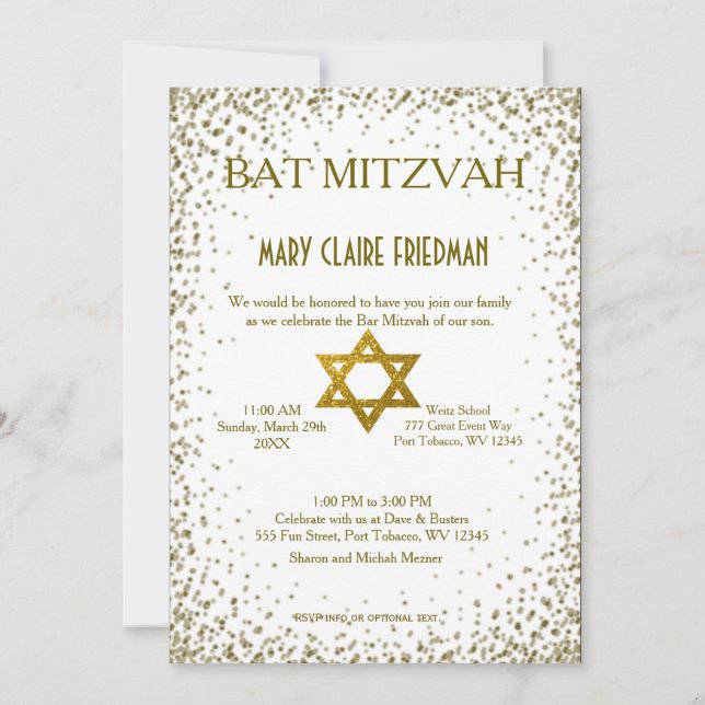 Bat mitzvah | Guld Confetti Inbjudningar (Framsida)
