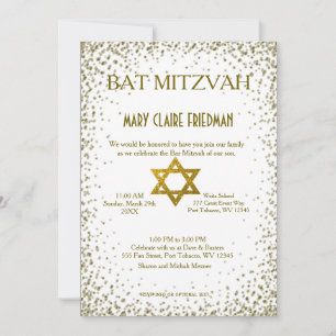 Bat mitzvah Guld Confetti Inbjudningar
