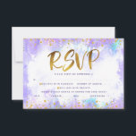 Bat mitzvah guld-folie lila vattenfärgsentré OSA kort<br><div class="desc">Var stolt, gladd och visa den här milstolpen av din favoritBat mitzvah! Inkludera den här fantastiska, moderna, glatt guld-faux-folie och glitter-punkter och typografiskript mot en mjuk lila-vattenfärgbakgrund, personlig OSA-inmatningskort för evenemanget. Anpassa anpassningsbarna med alternativen "svara senast" och "ange". Matchning och samordning av inbjudan, adressetiketter, klistermärken, platskort, bordsnummer, bord-konfetti, tackkort, album...</div>