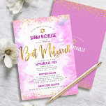 Bat mitzvah Guld Glitter Rosa vattenfärg 2-vall Inbjudningar<br><div class="desc">Var stolt, gladd och visa den här milstolpen av din favoritBat mitzvah! Skicka ut den här fantastiska, moderna inbjudan till personlig om en händelse att minnas. Sparkly faux guld-folie, glitter-prickar. David-stjärnan och typografiskript täcker över en mjuk ljus rosa vattenfärgsbakgrund. Anpassa anpassningsbarna med Bat mitzvah namn, datum, både Temple- och party-platsens...</div>