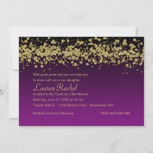 Bat mitzvah Guld Glittery Black Gräns Valfri Färg Inbjudningar