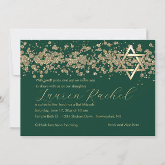 Bat mitzvah Guld Glittery Gräns på alla Färg Inbjudningar